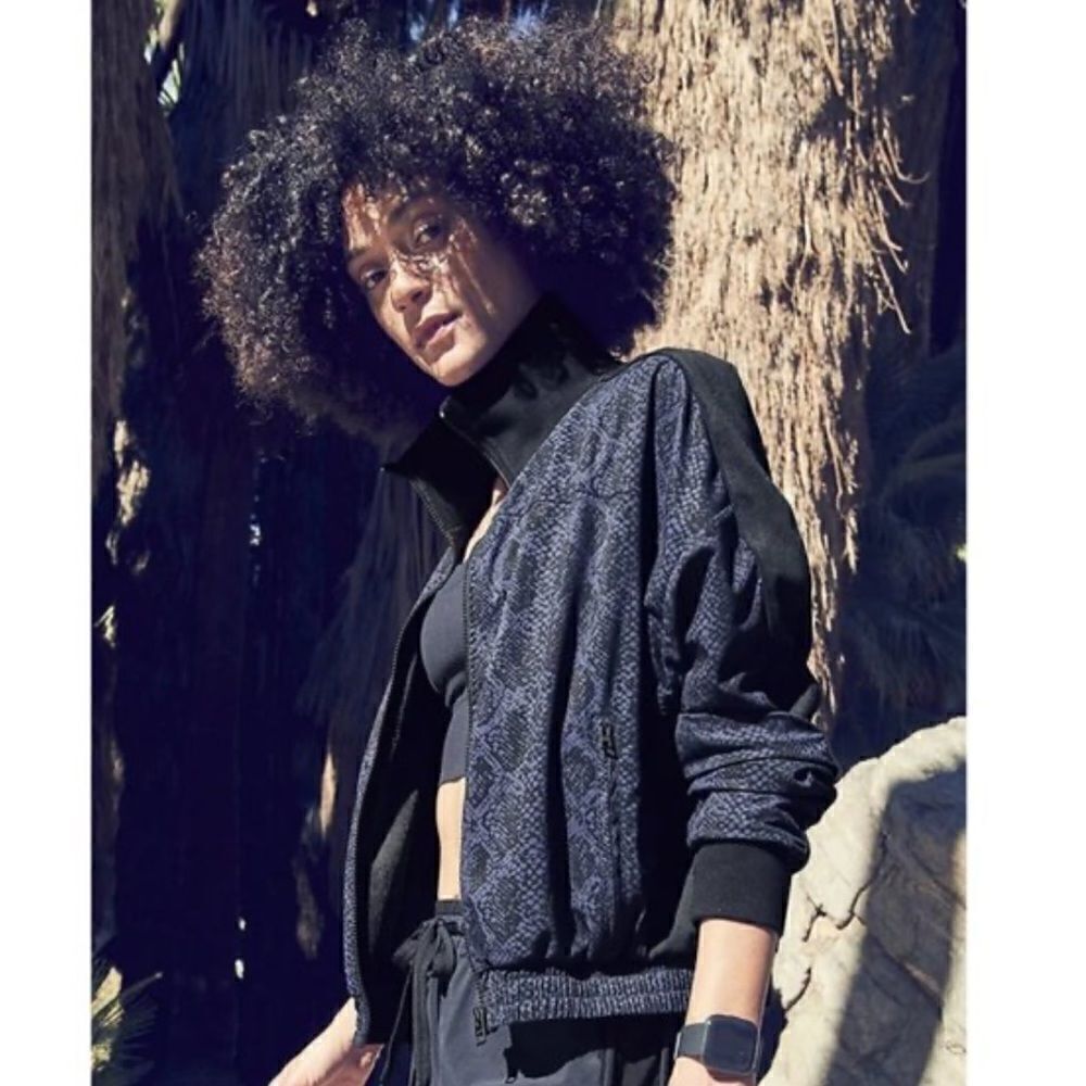 NWT Athleta Brooklyn Track Bomber Jacket Dress Blue Python Size XL